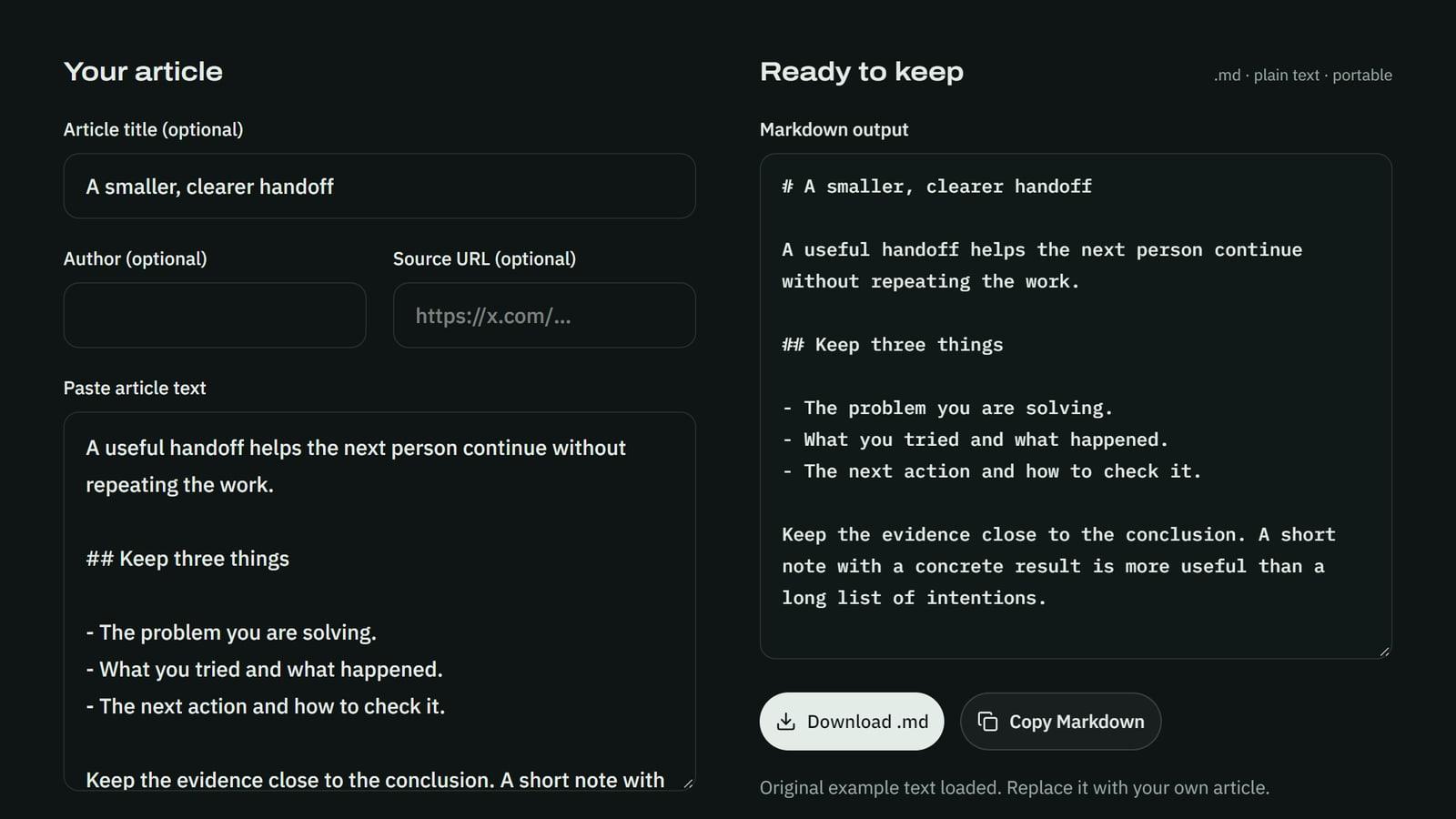 Article to Markdown